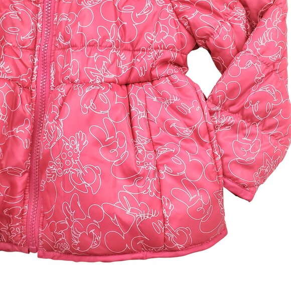 Disney Puffer Jacket Girls 4 Pink Minnie Mouse Full Zip Fleece Lined Warm Winter - Picture 3 of 12